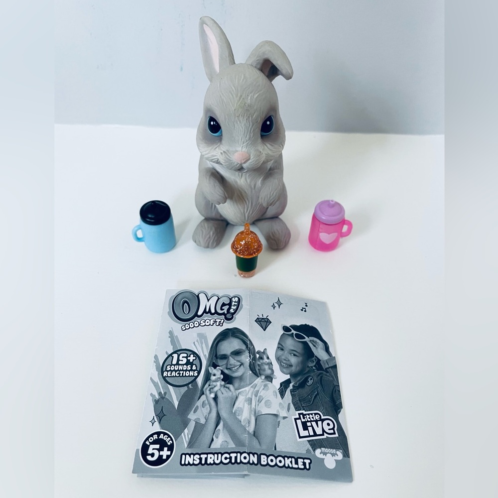 Little Live OMG Pets Soft Squishy Grey Baby Bunny Interactive Feed & Pet *READ*